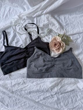 aerie Black & Heather Grey Cotton Chill Play Move Lined Bralette Duo